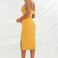 bandeau mid dress with obi belt in turmeric