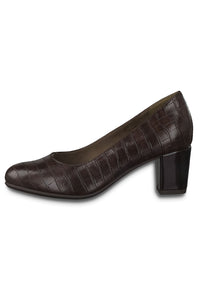 Cognac Croc Print Low Heel Court Shoe