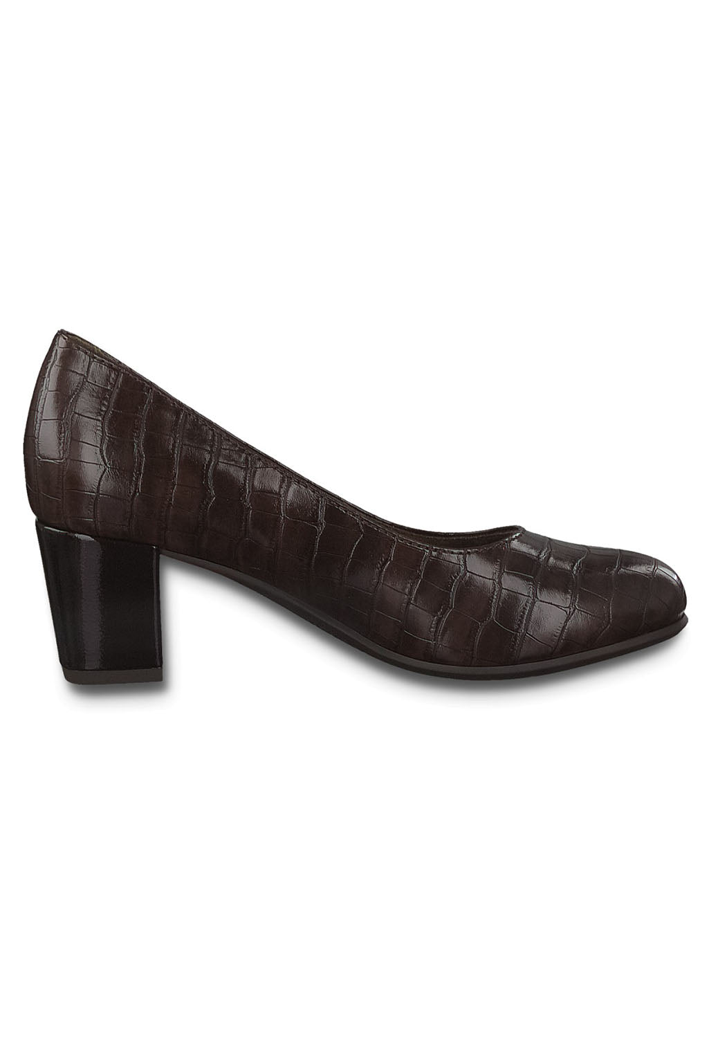 Cognac Croc Print Low Heel Court Shoe