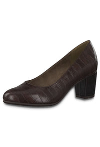 Cognac Croc Print Low Heel Court Shoe