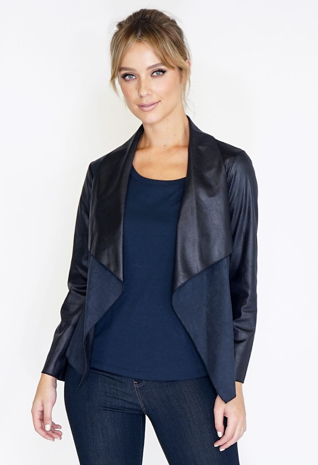 Faux Suede Panel Drape Jacket