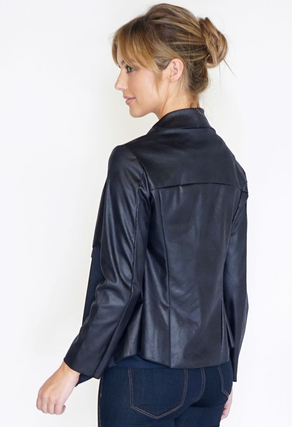 Faux Suede Panel Drape Jacket