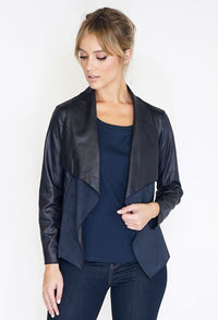 Faux Suede Panel Drape Jacket