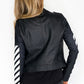 PU Black Leather Jacket with White Stripped Sleeve