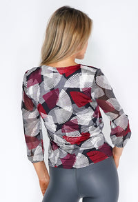 Red and Grey Fan Print Top