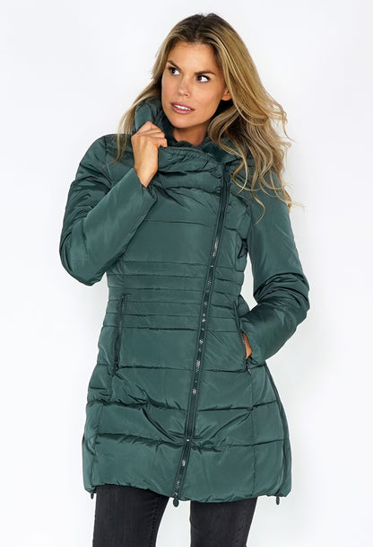 Green Zip Up Parka with Fur Lined Hood