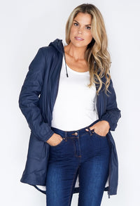 Navy Hooded Raincoat With White Cosy Lining