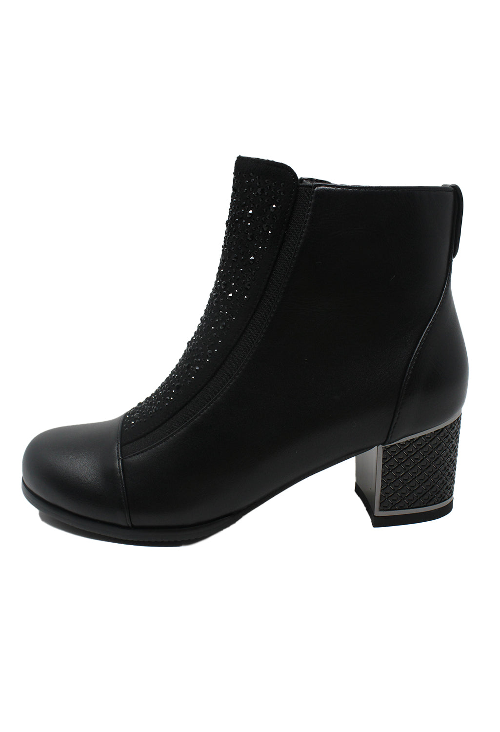 Black Faux Leather Jewelled Side Zip Ankle Boot