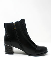 Black Faux Leather Jewelled Side Zip Ankle Boot