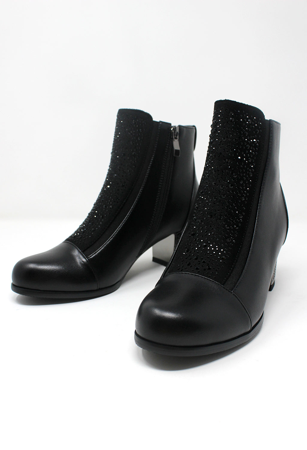 Black Faux Leather Jewelled Side Zip Ankle Boot