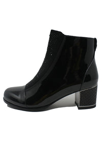 Black Patent Jewelled Side Zip Ankle Boot