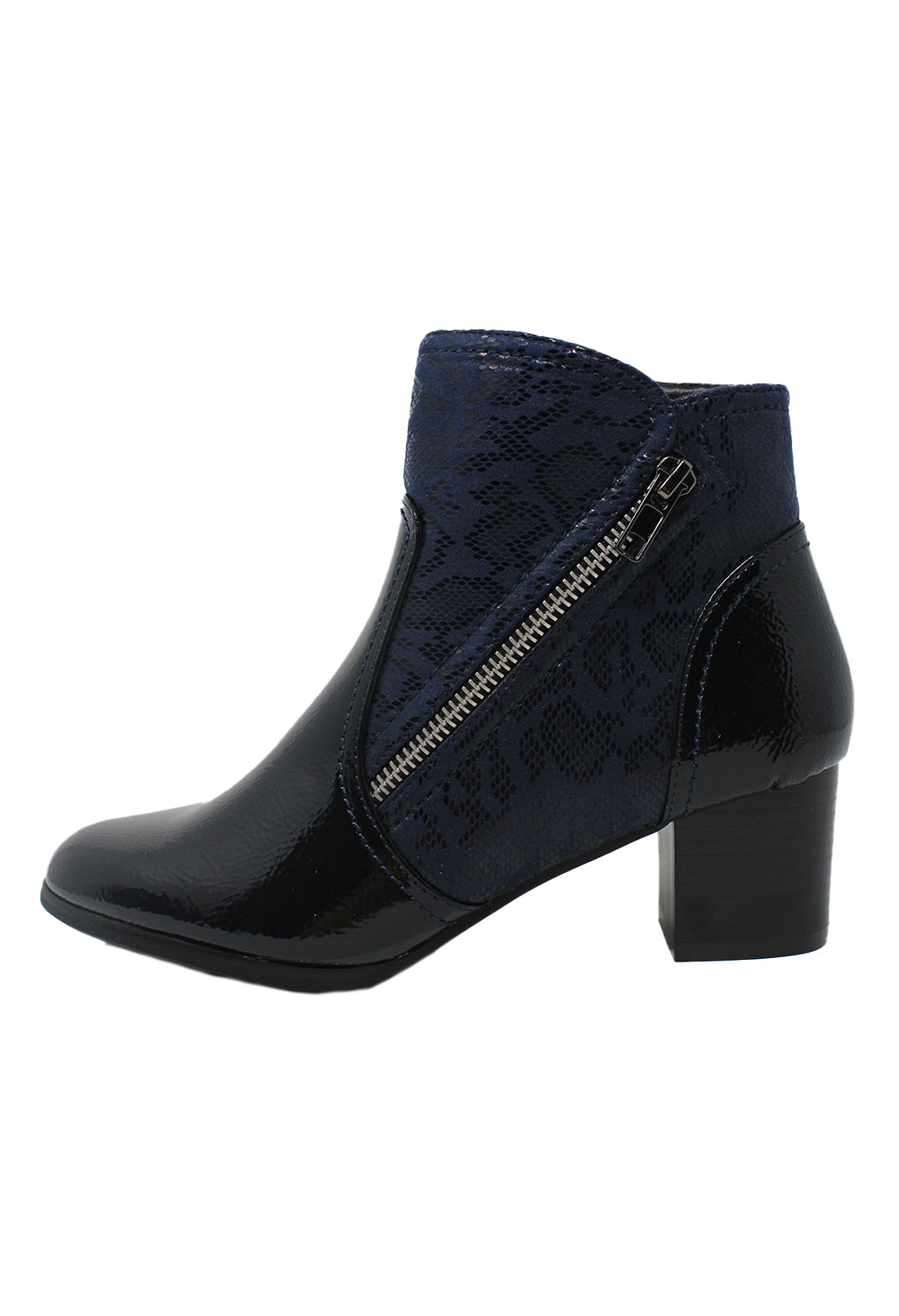 Navy Patent Side Zip Ankle Boot