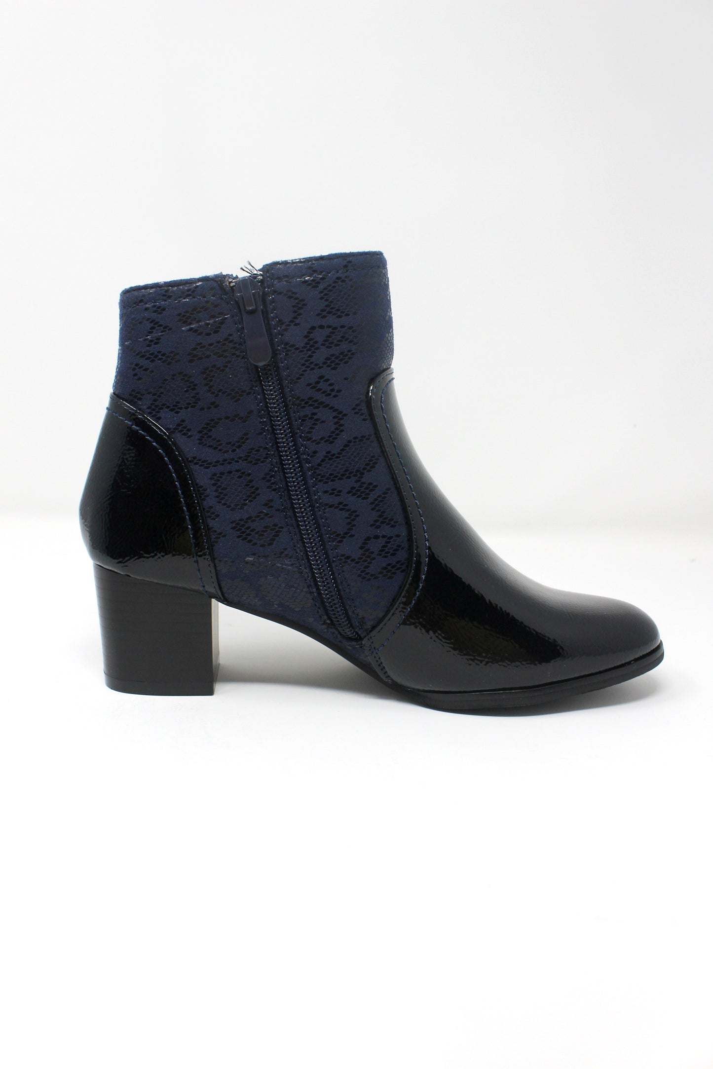 Navy Patent Side Zip Ankle Boot