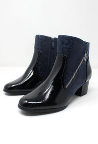 Navy Patent Side Zip Ankle Boot