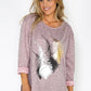 Pink Feather Print Knit Pullover