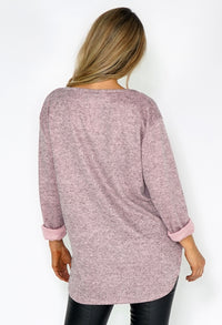 Pink Feather Print Knit Pullover