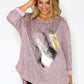 Pink Feather Print Knit Pullover