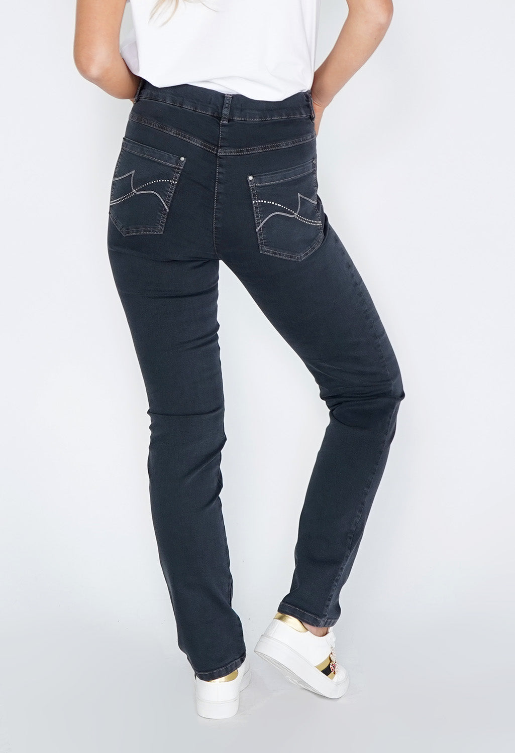 Twist Graphite Jeans with Diamante Detail on Back Pockets