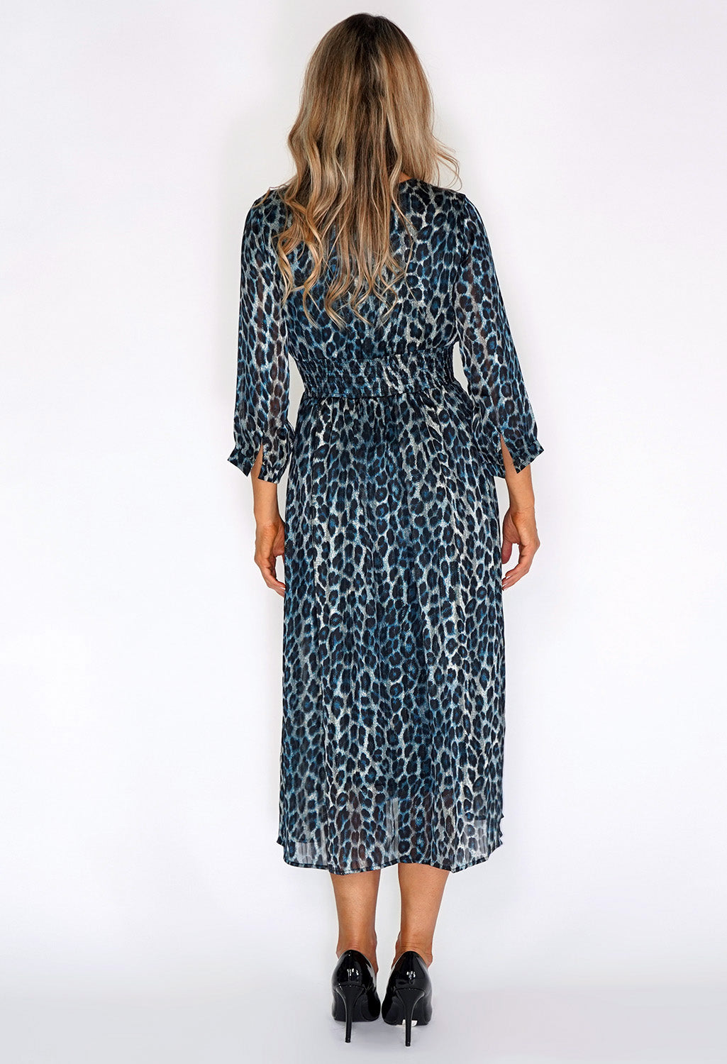 Black and Teal Leopard Print Long Dress