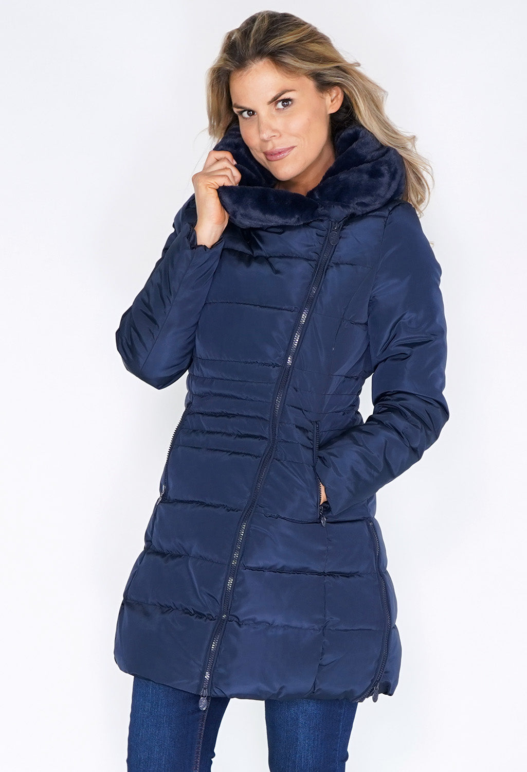 Navy Parka with Fur Lined Hood