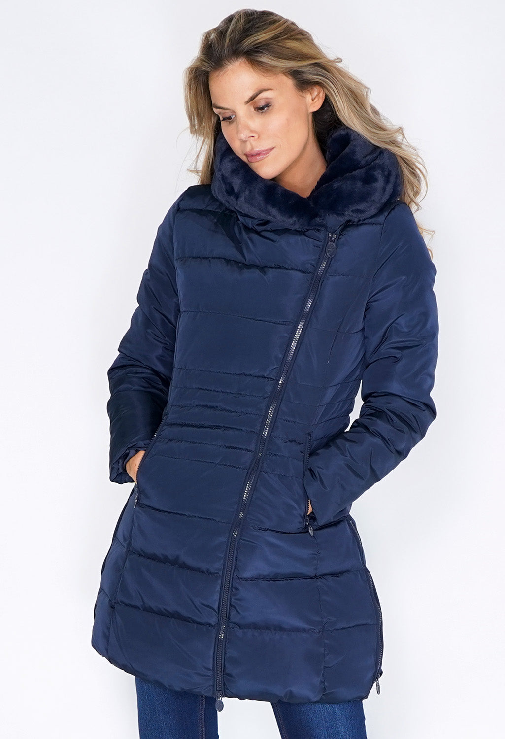 Navy Parka with Fur Lined Hood