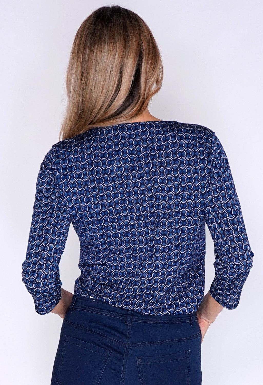 Navy Fan Print Top