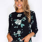 Opus Black Top with Abstract Floral Print