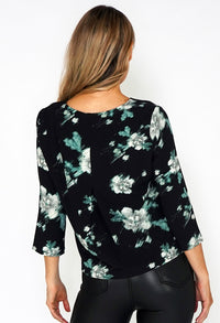 Opus Black Top with Abstract Floral Print