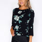 Opus Black Top with Abstract Floral Print