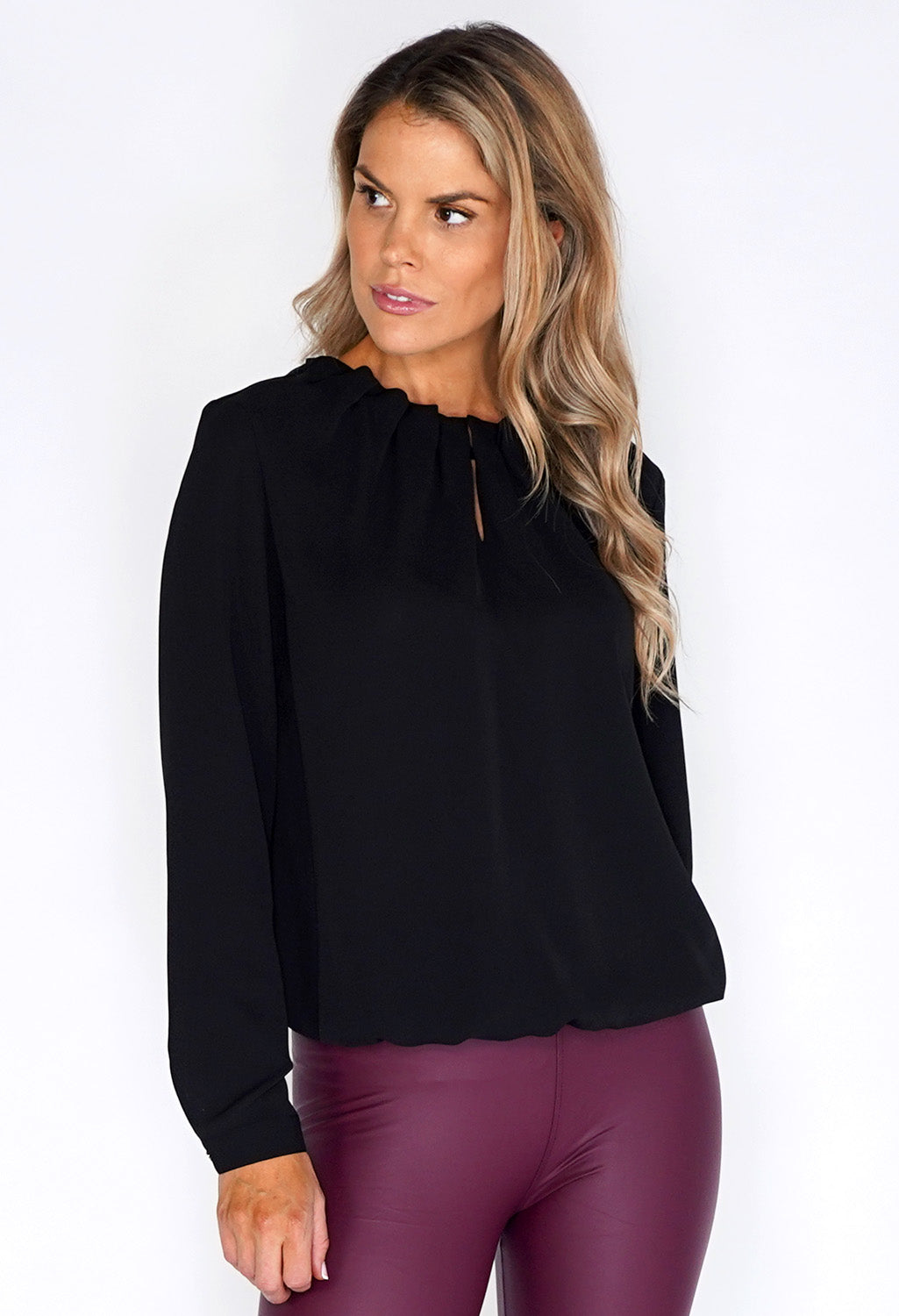 Erfo Black Rouched Neck  Blouse