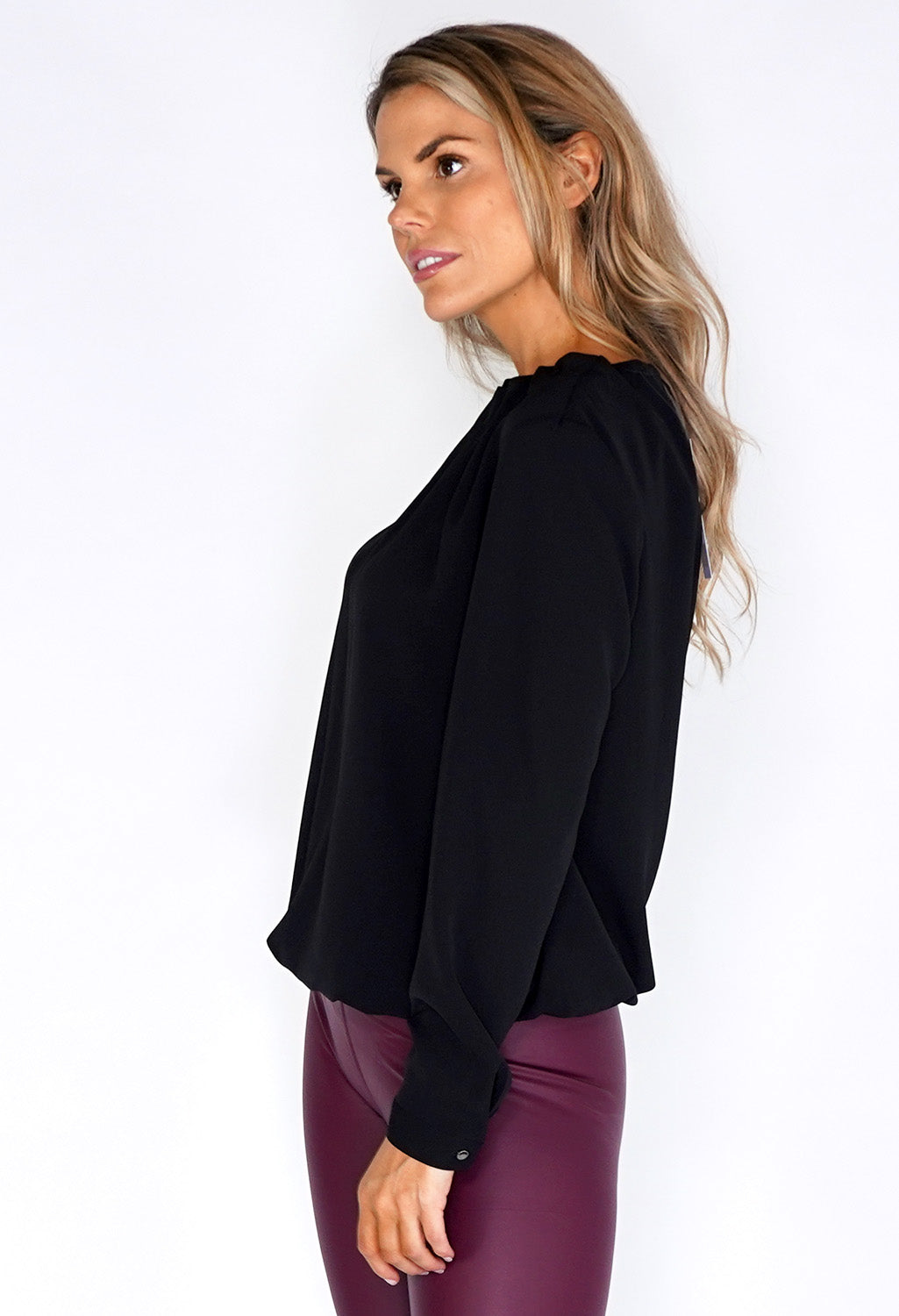 Erfo Black Rouched Neck  Blouse