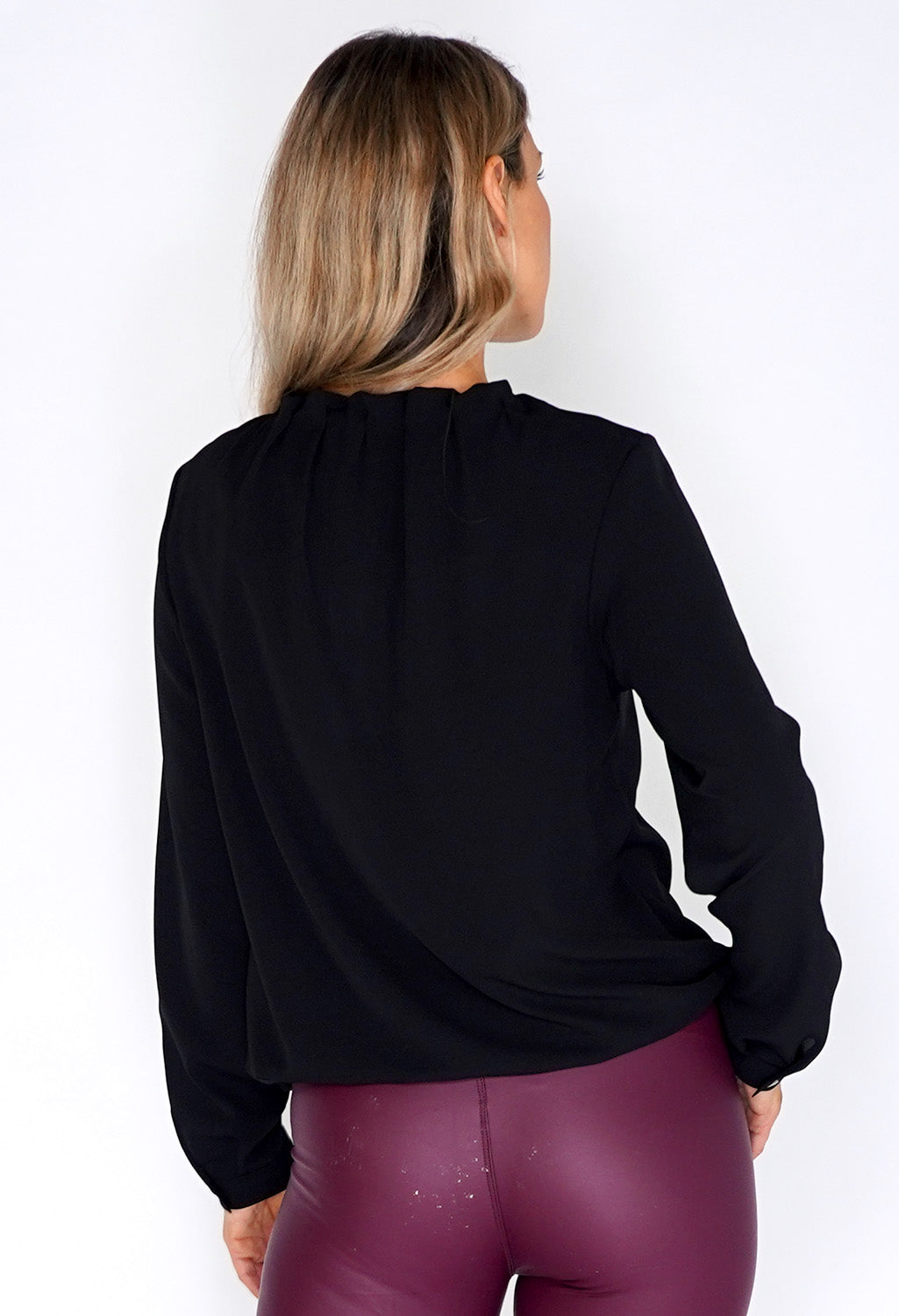 Erfo Black Rouched Neck  Blouse