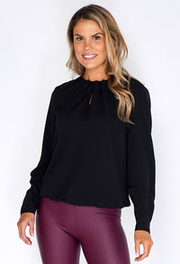 Erfo Black Rouched Neck Blouse