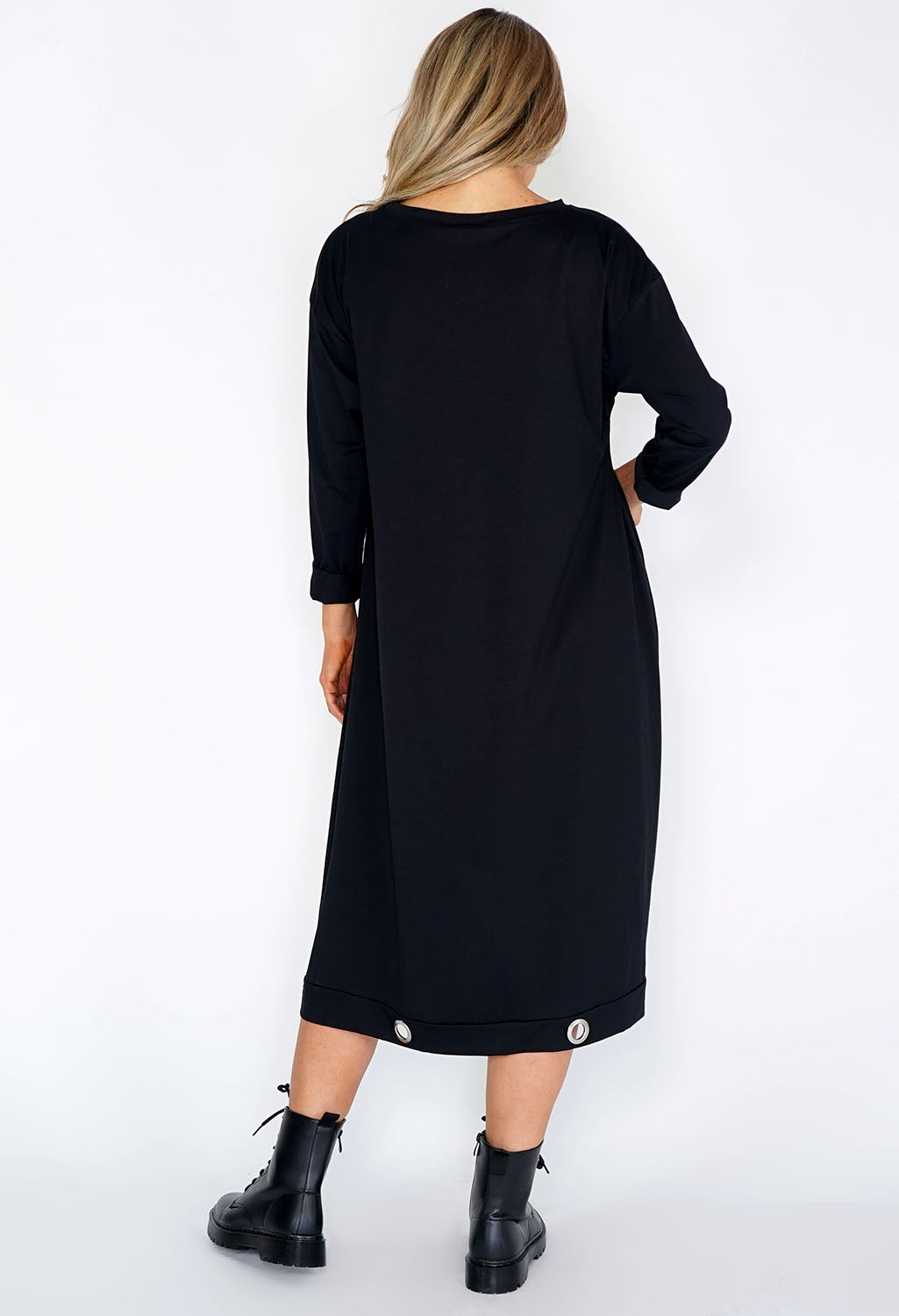 Black Panel Dress with Silver Hoops