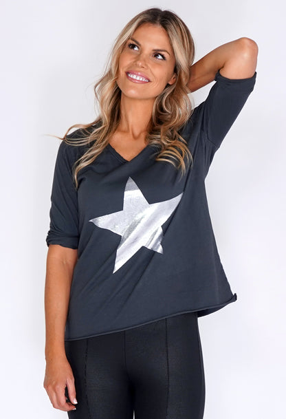 Dark Grey Silver Star Top