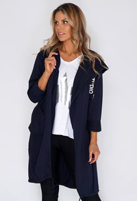 Navy 3/4 Length Coat with Back Circle Print