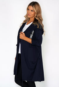 Navy 3/4 Length Coat with Back Circle Print