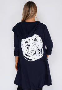 Navy 3/4 Length Coat with Back Circle Print