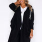 Black 3/4 Length Coat with Back Circle Print