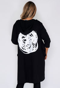 Black 3/4 Length Coat with Back Circle Print