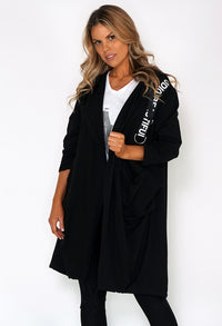 Black 3/4 Length Coat with Back Circle Print