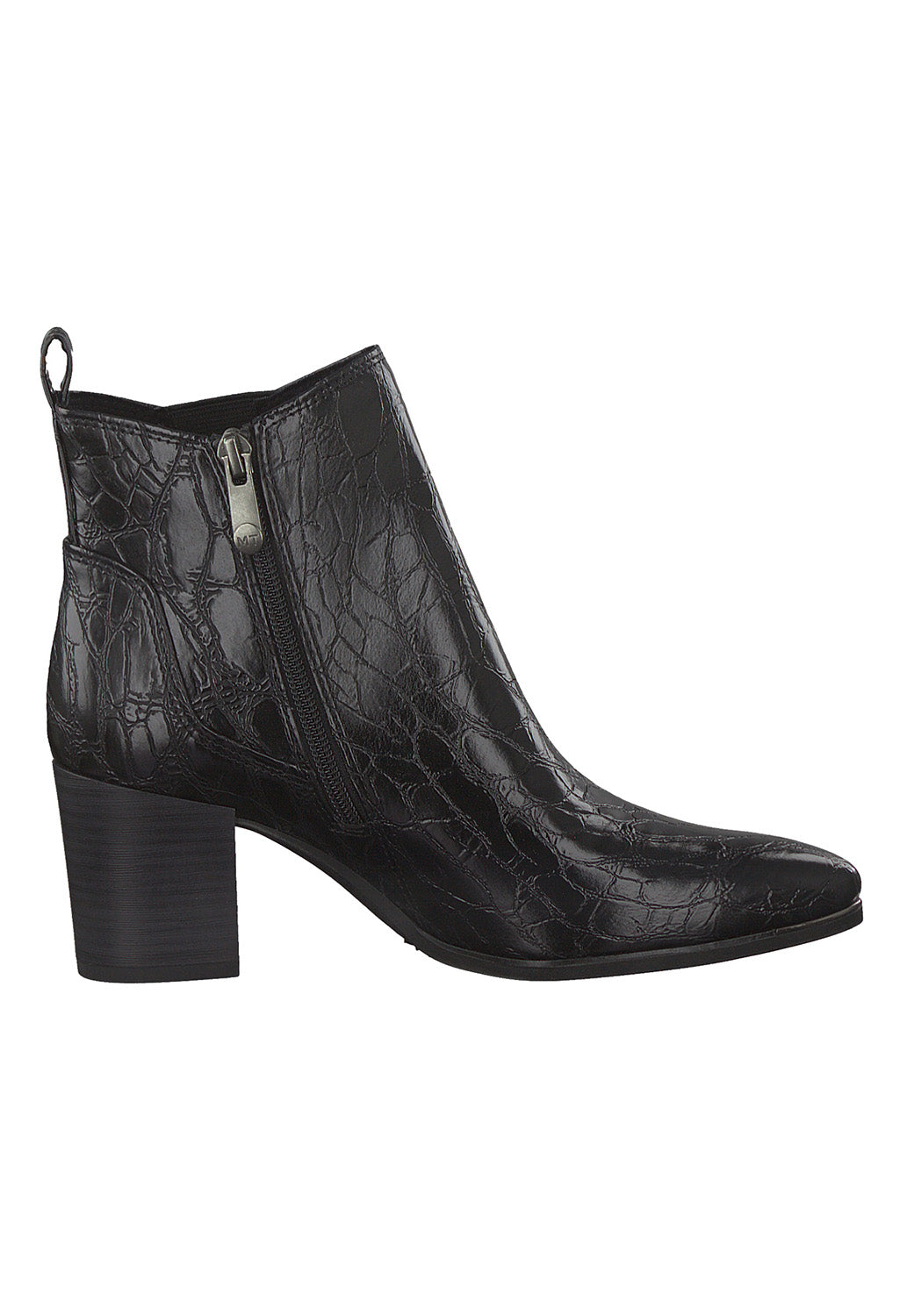 Black Croc Print Ankle Boot