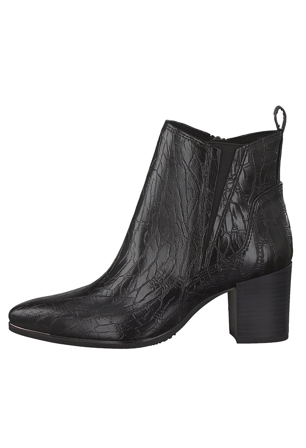 Black Croc Print Ankle Boot