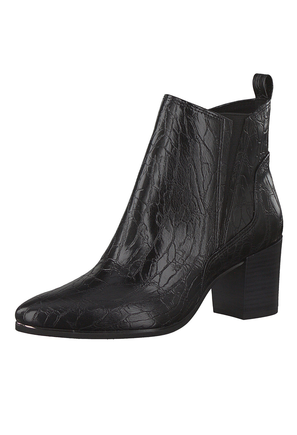 Black Croc Print Ankle Boot