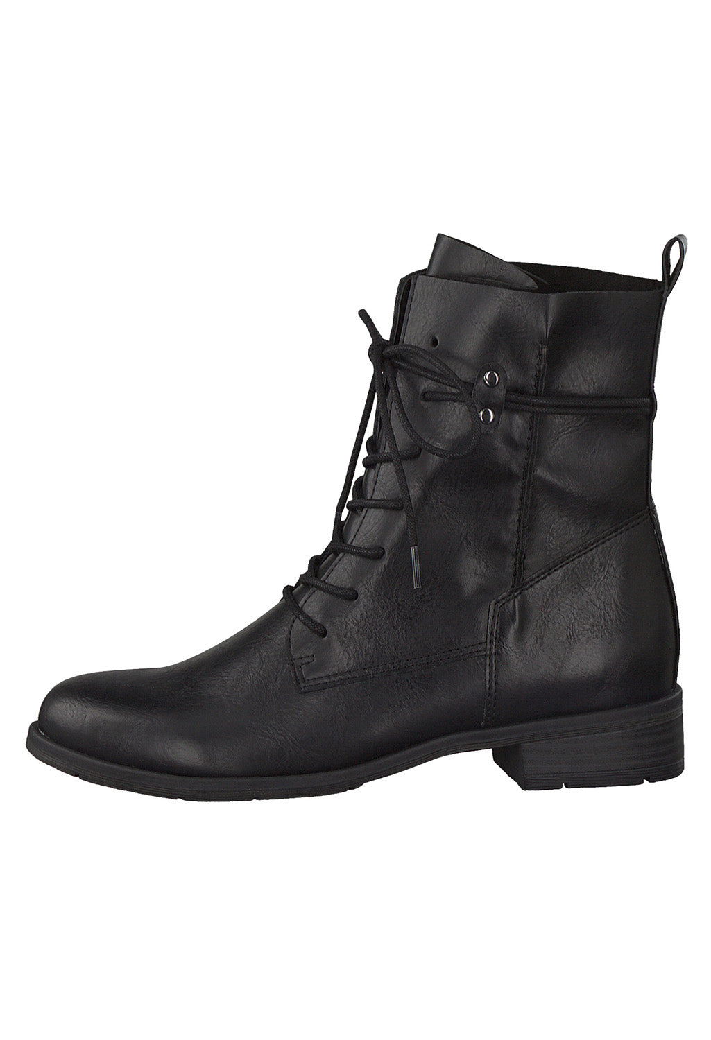 Black Faux Leather Laced Ankle Boot