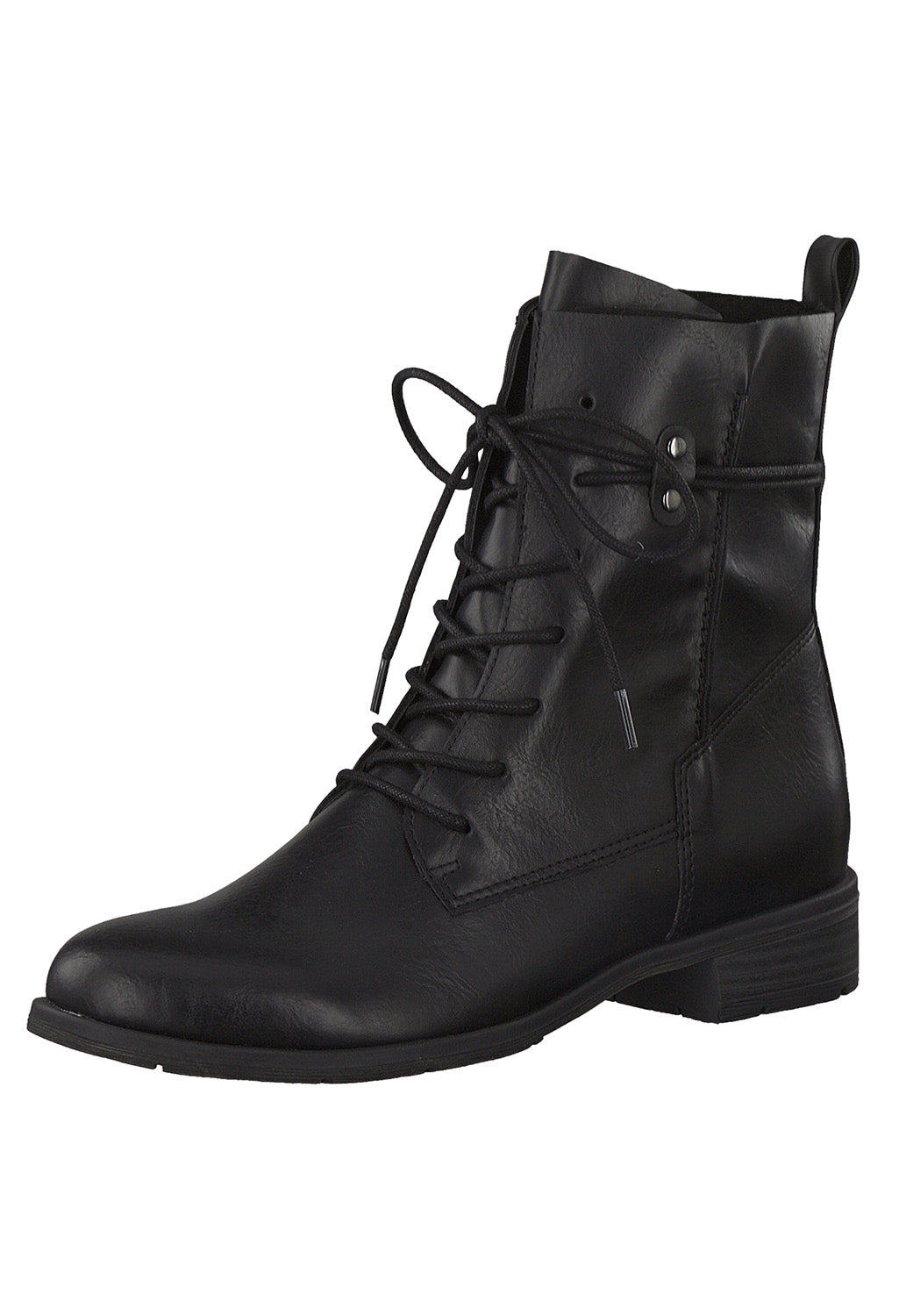 Black Faux Leather Laced Ankle Boot