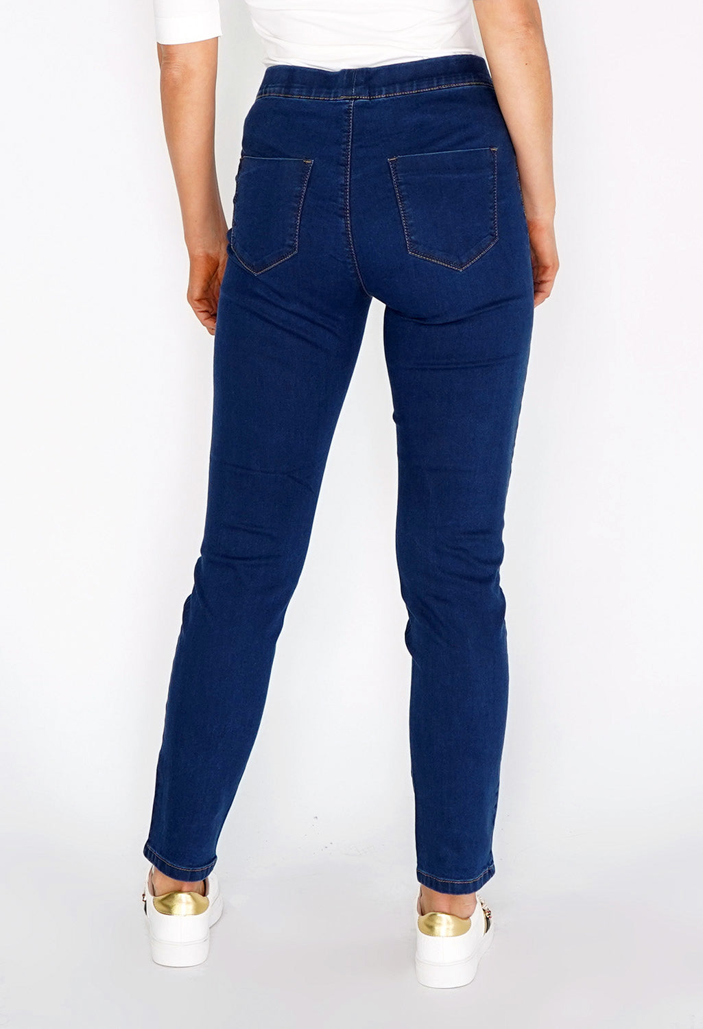 Twist Navy Pull On Jeans with Copper Stitching