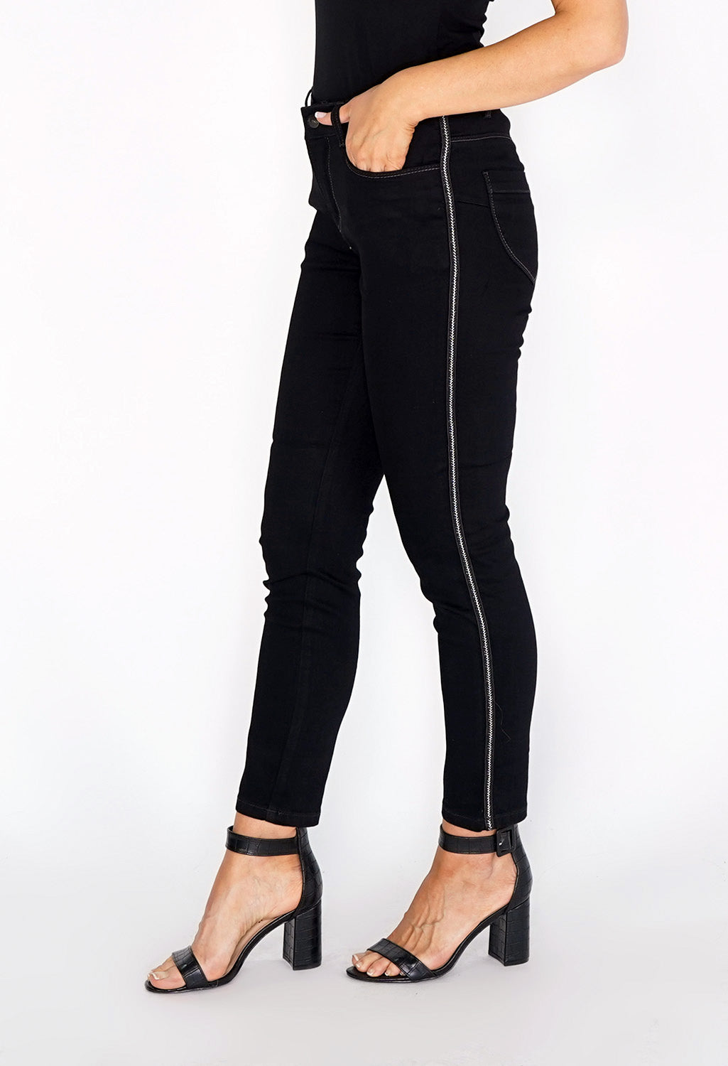 Black Side Glitter Plait Straight Leg Jeans