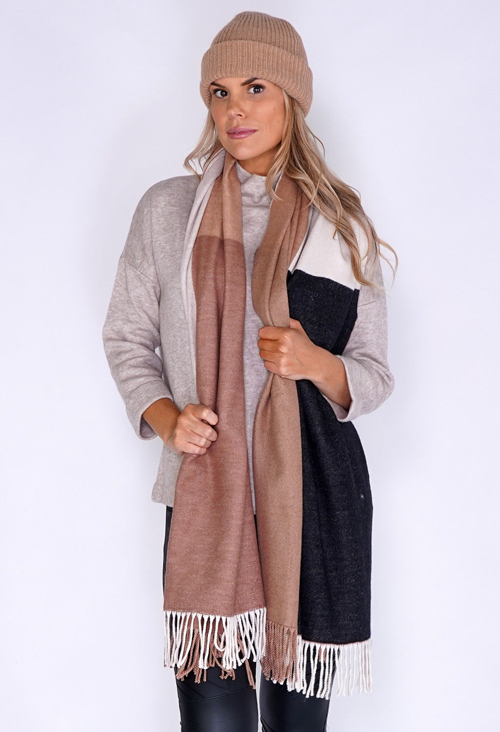 Opus Beige Panelled Woolly Scarf