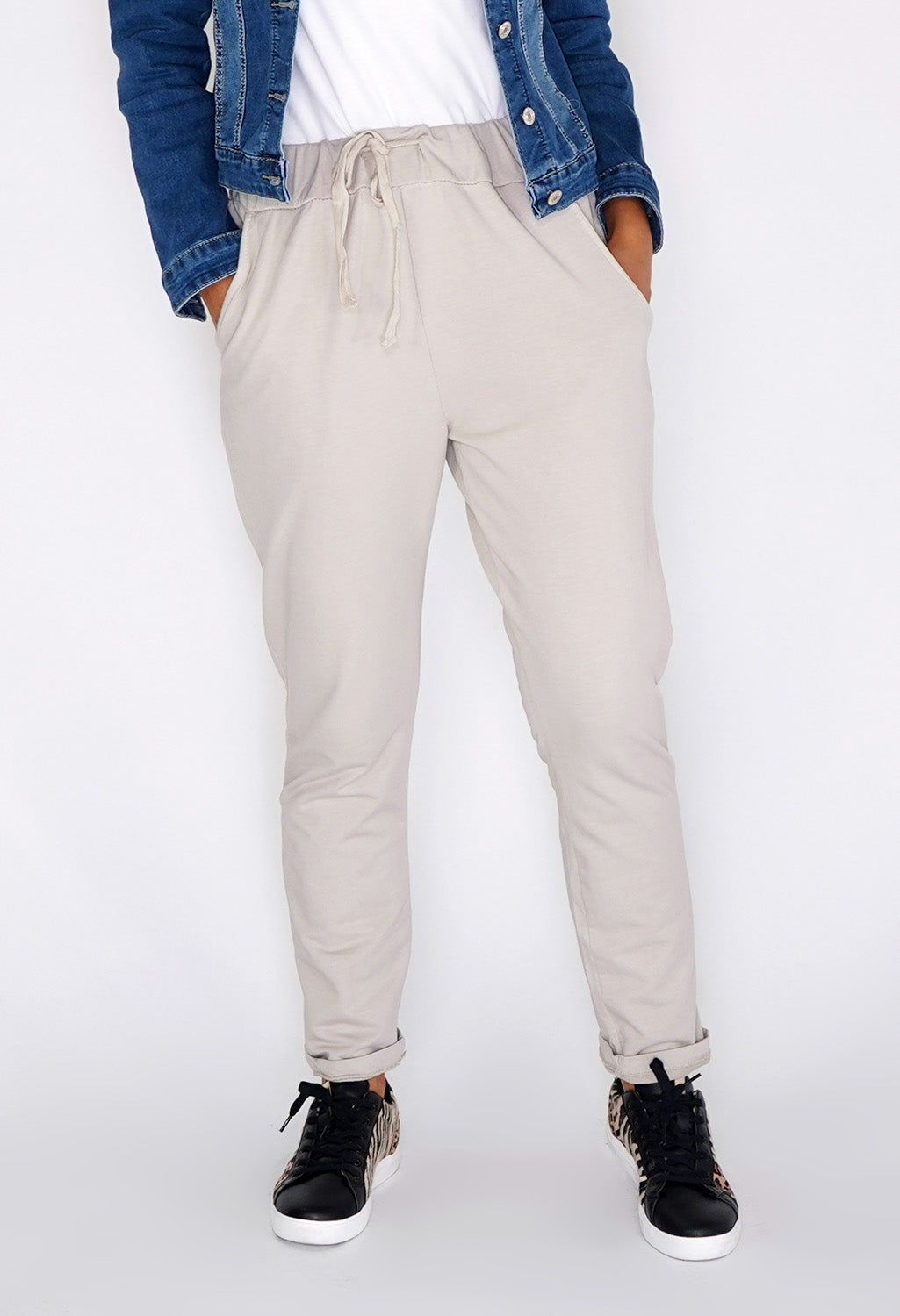 Zapara Cream Joggers with Turned Up Leg